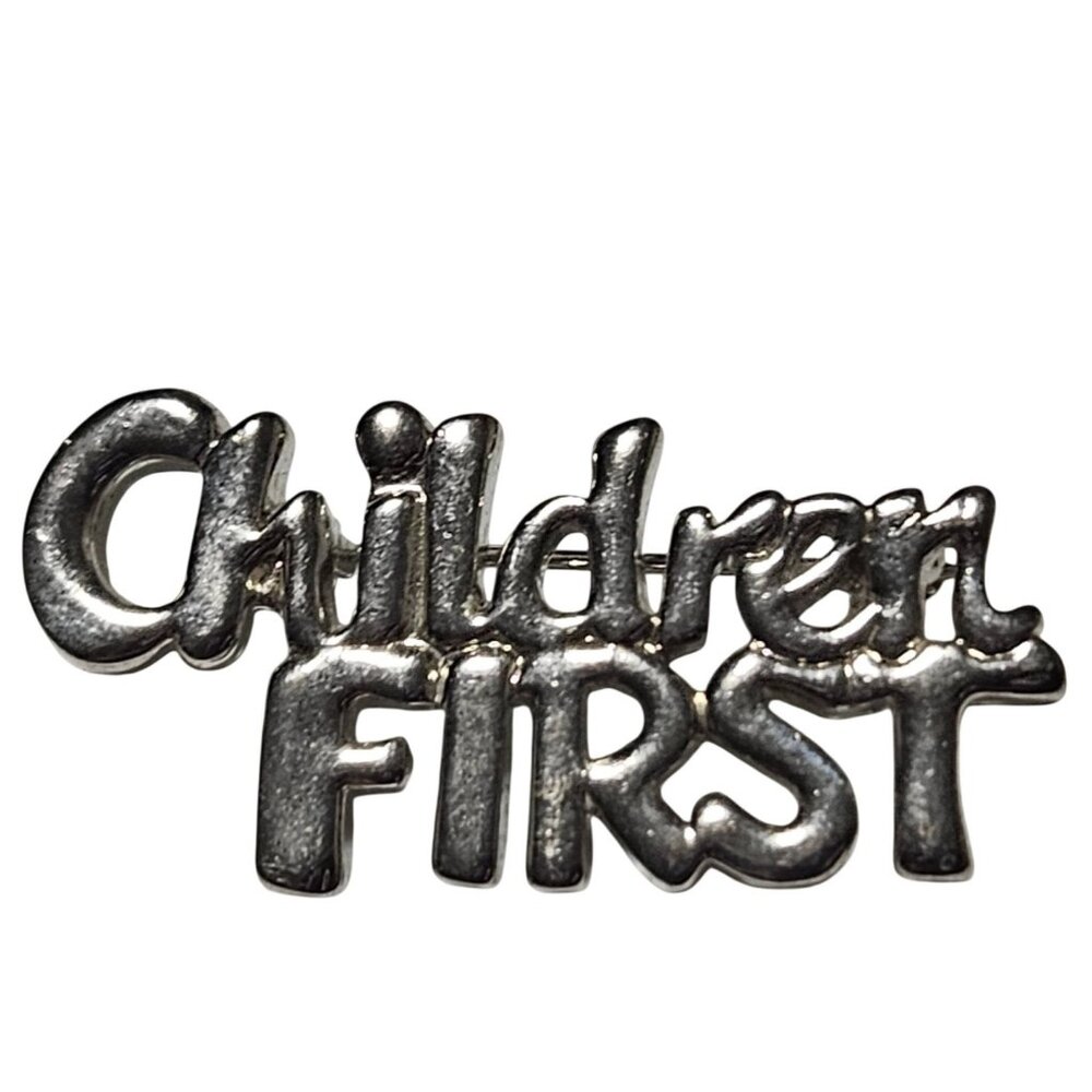 Children First Silver Tone Pin Brooch Secure Clasp Support Family First Jewelry